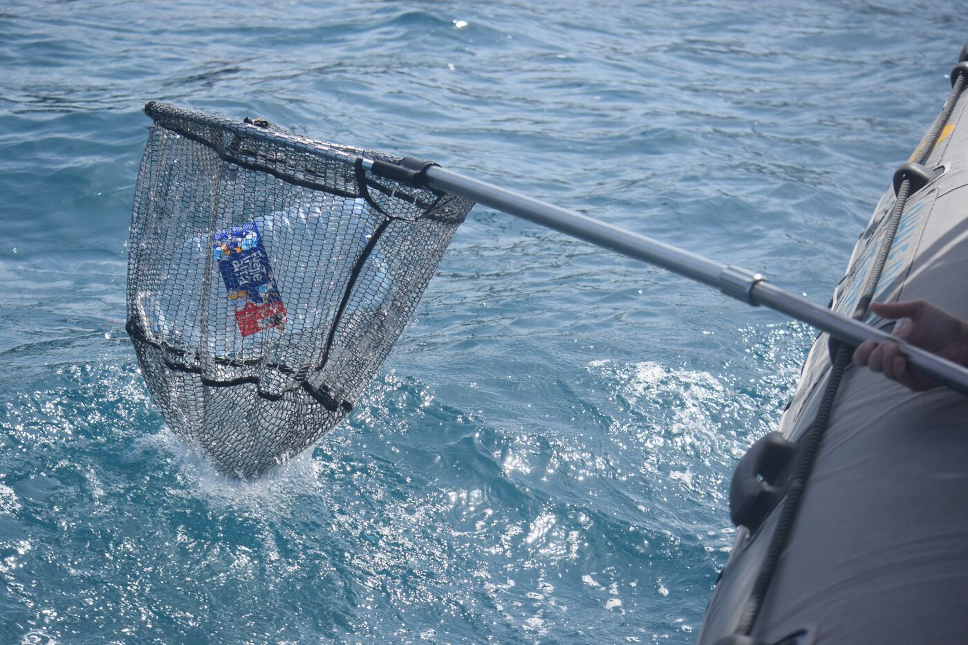Marine litter recovered with a landing net during a whale watching trip in Tenerife